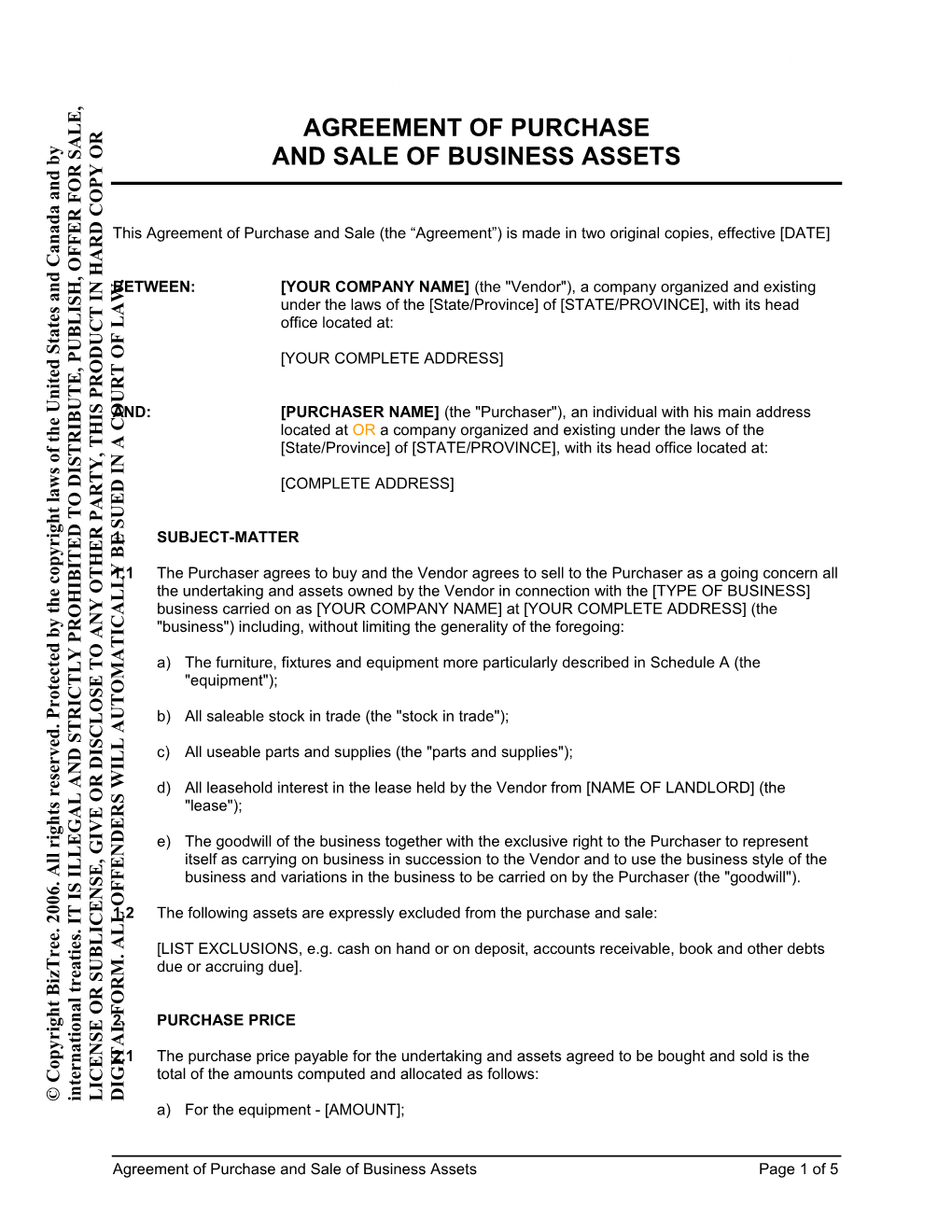 Agreement of Purchase