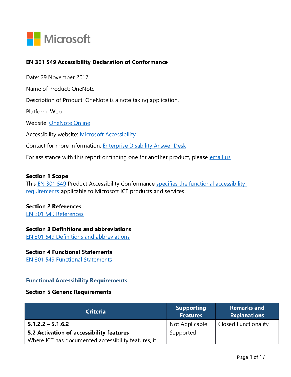 EN 301 549 Accessibility Declaration of Conformance