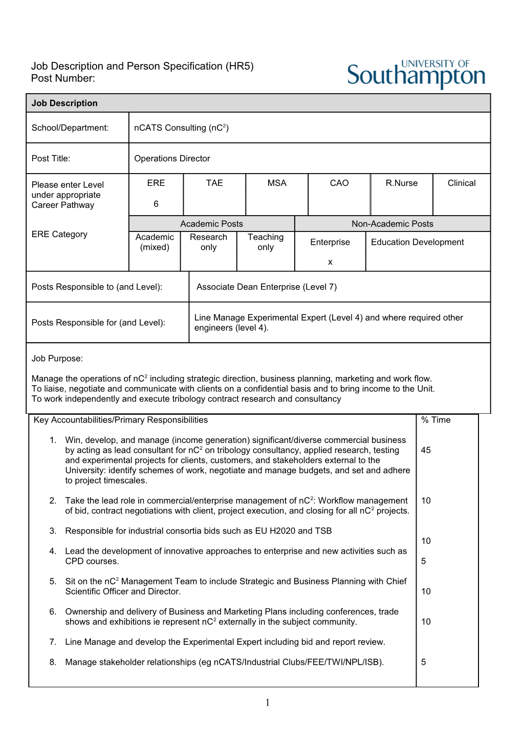 Job Description and Person Specification (HR5)