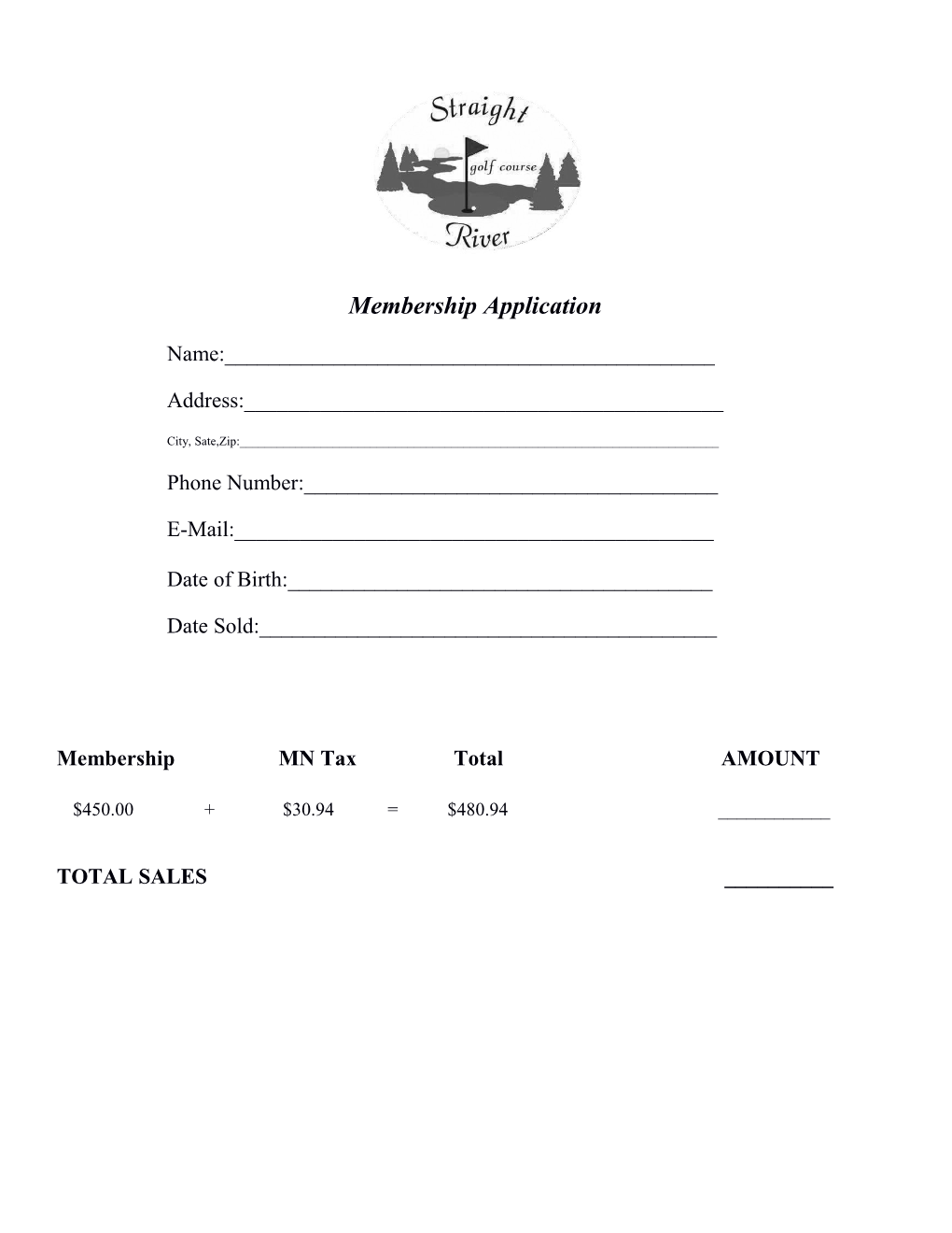 St James Golf Course Membership Application