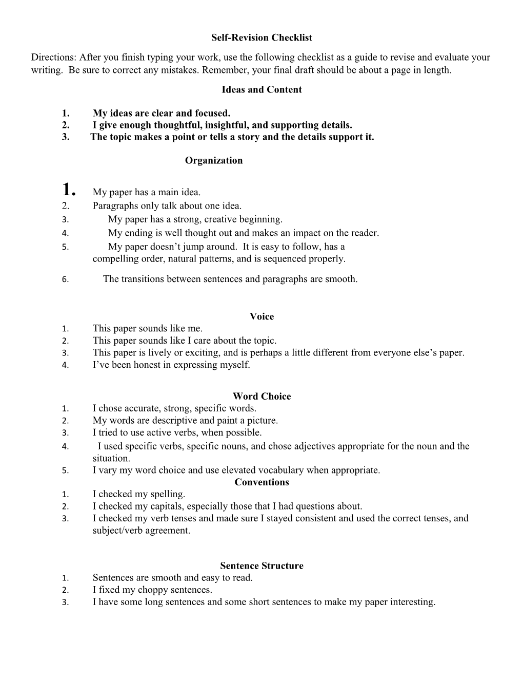 Self-Revision Checklist
