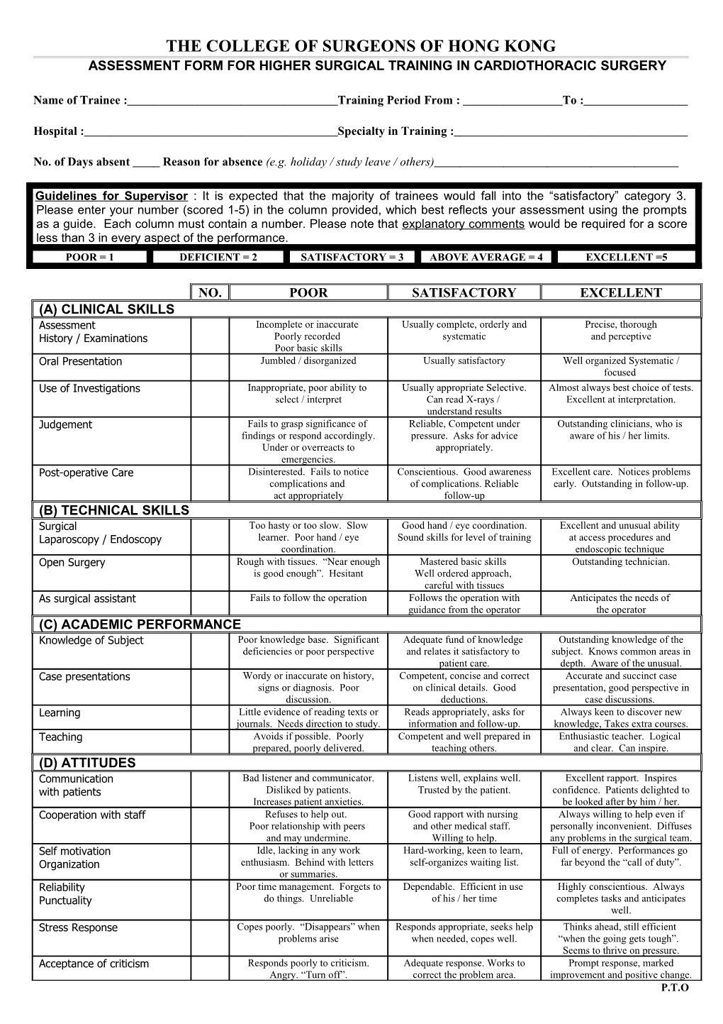 Racs Advanced Trainee in General Surgery Assessment Form