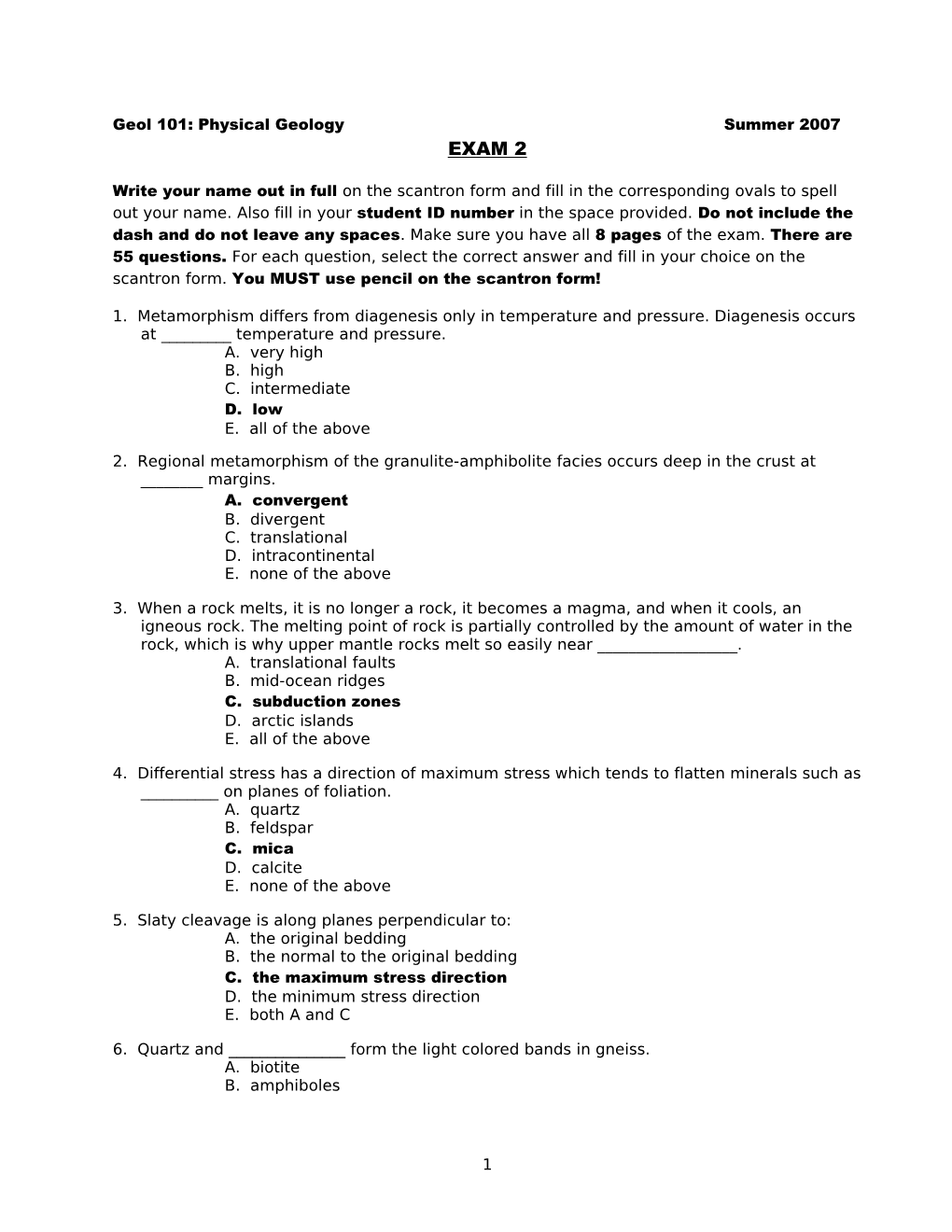 Geol 101: Physical Geology s1