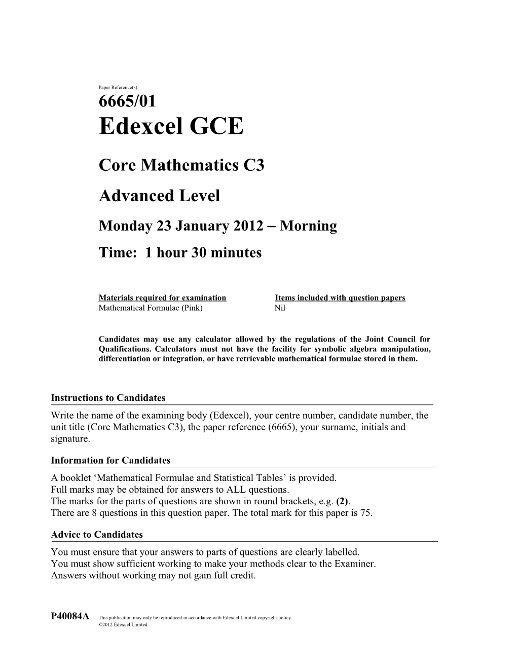 Core Mathematics C3