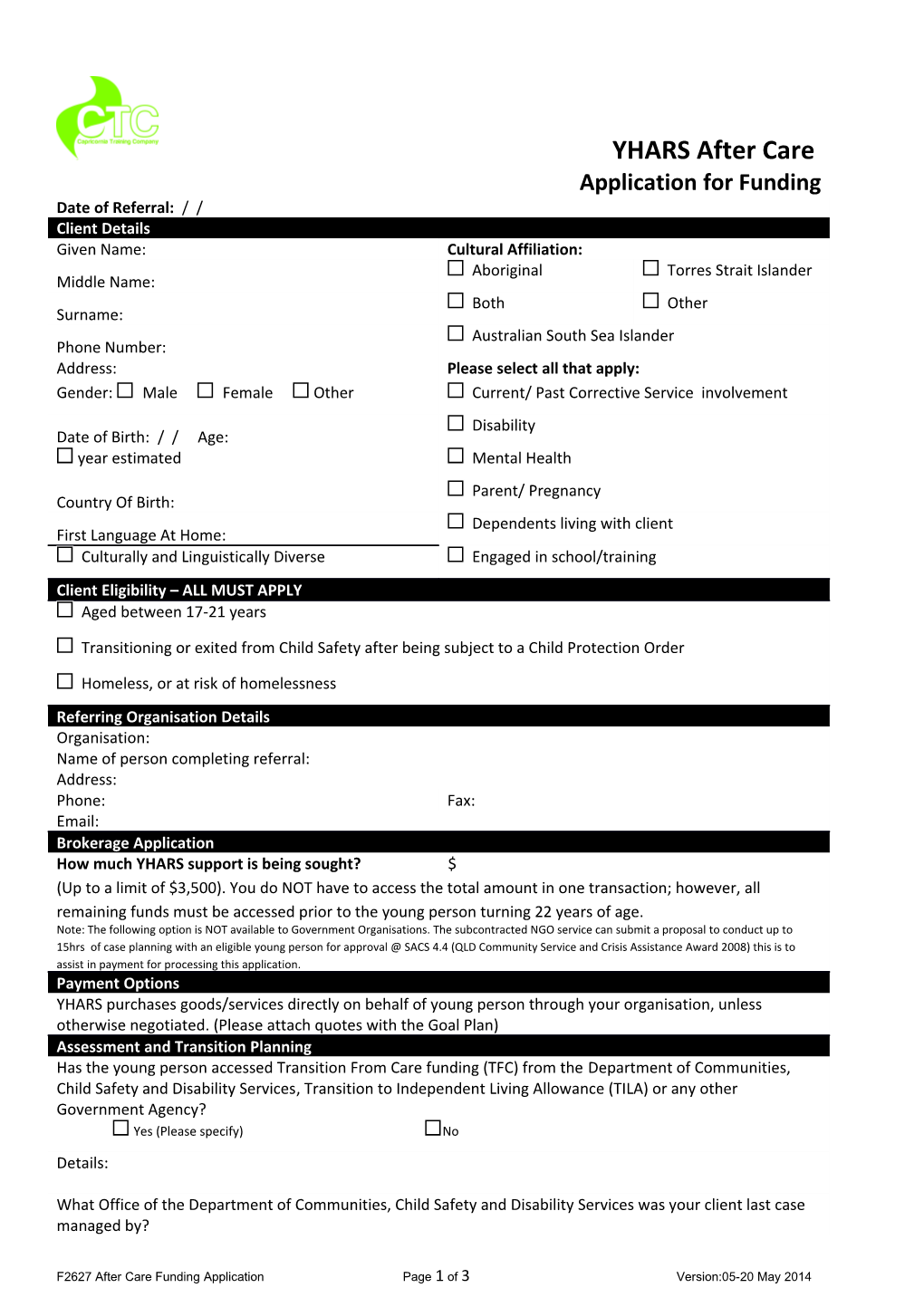 After Care Funding Application Form