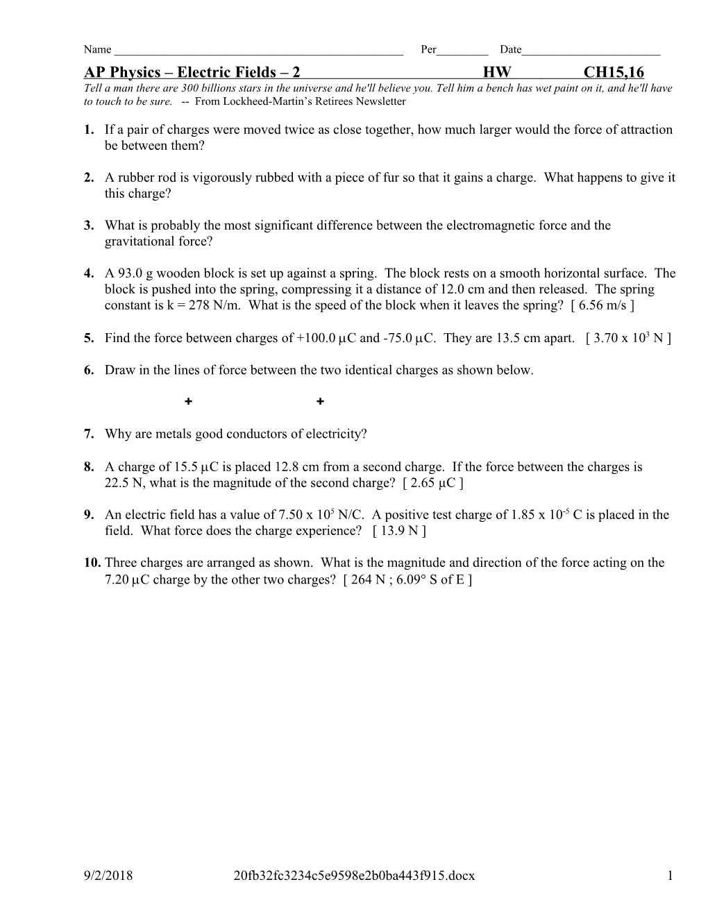 AP Physics More Homework 2