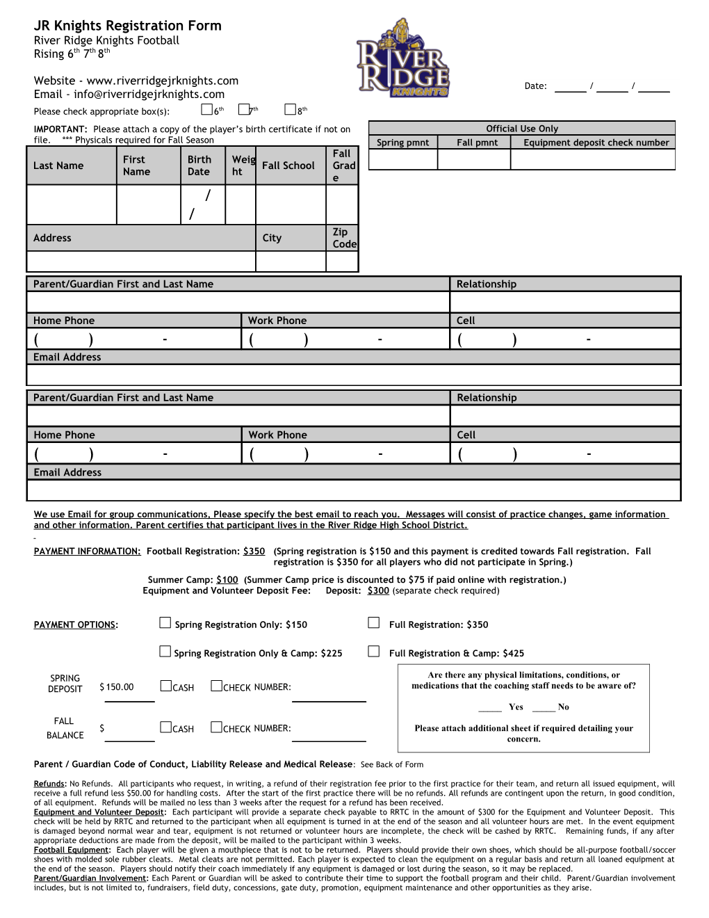 Football Registration Form