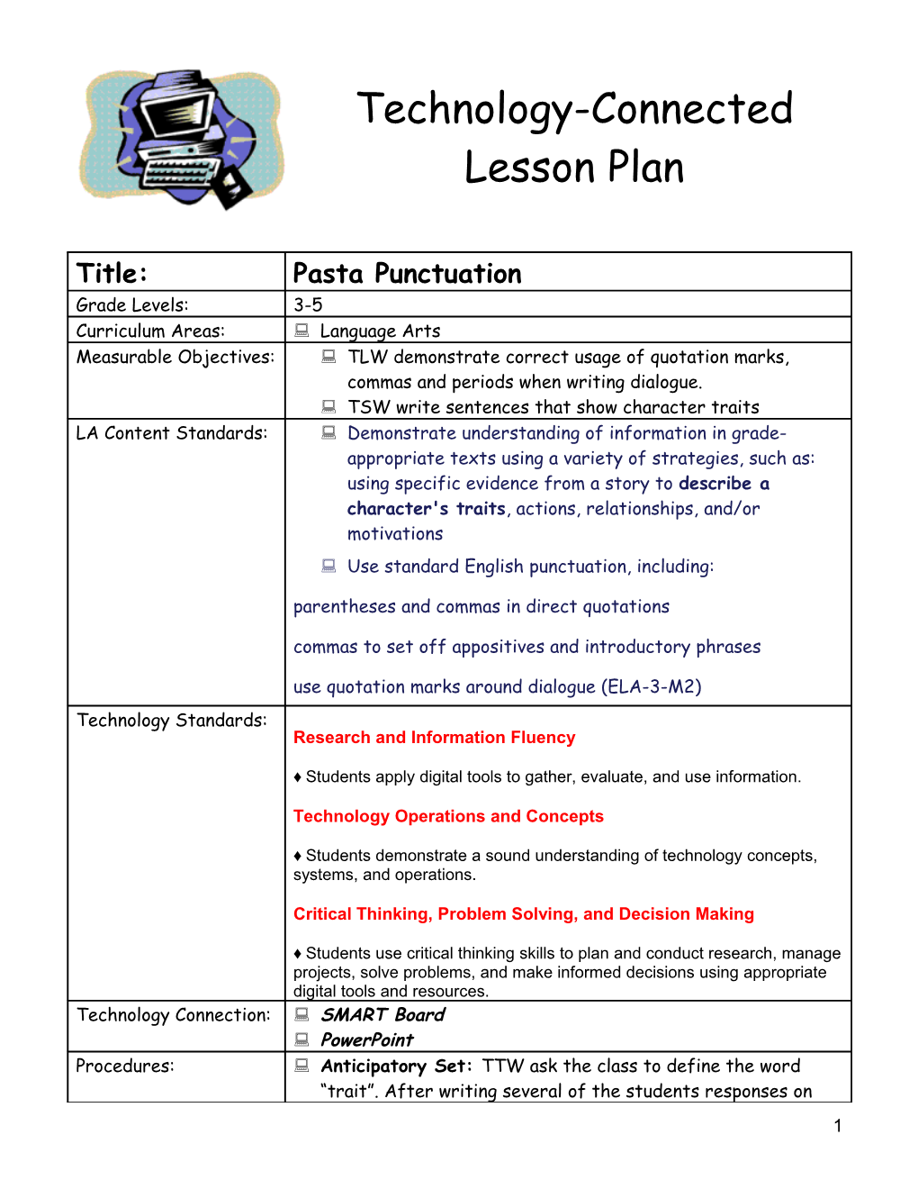 Technology-Connected Lesson Plan