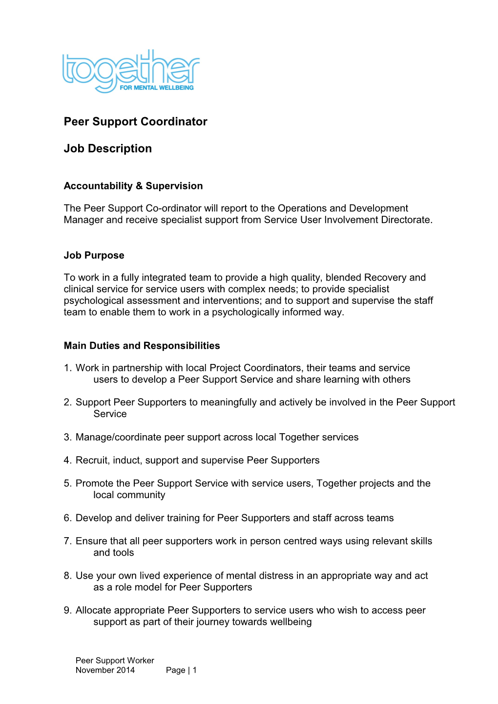 Peer Support Coordinator