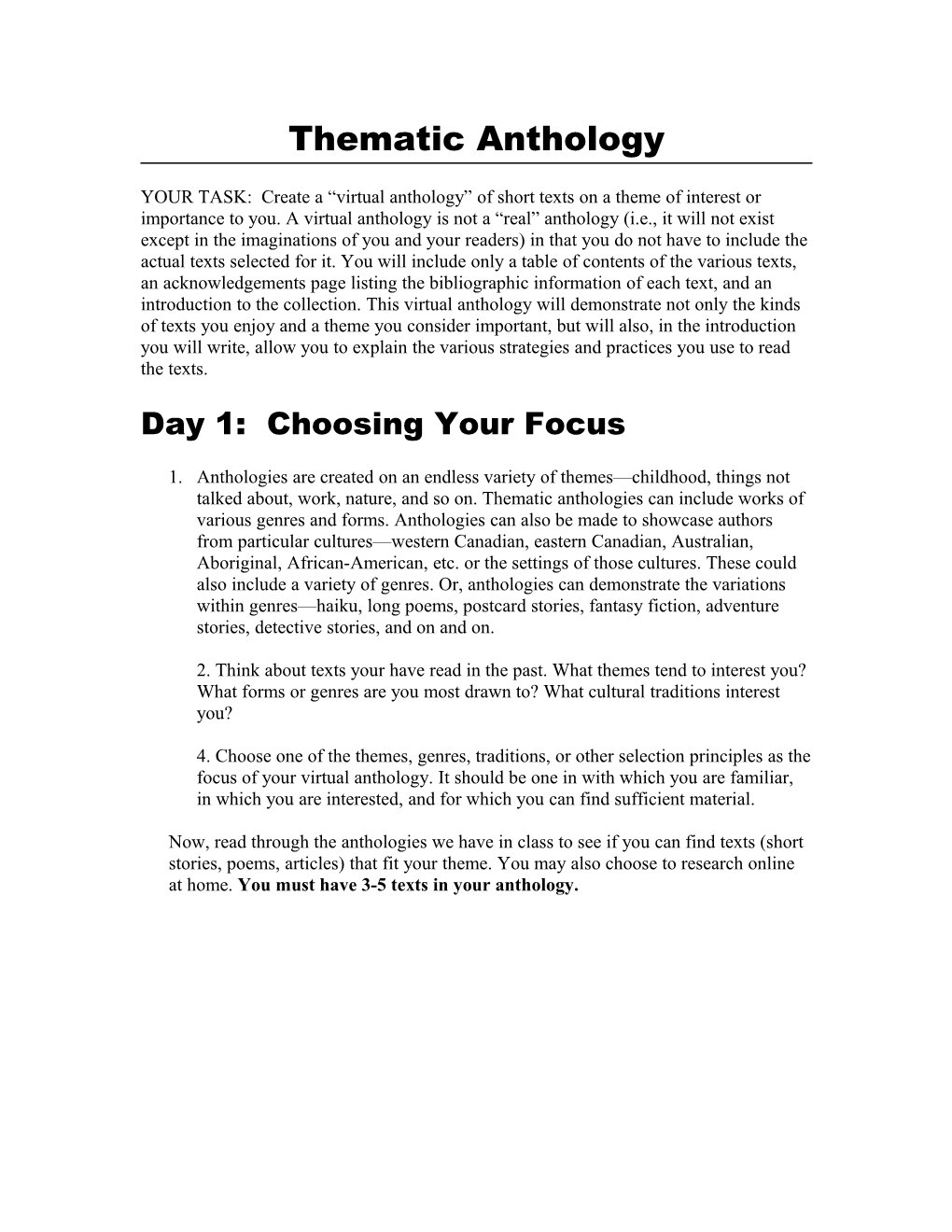 Day 1: Choosing Your Focus