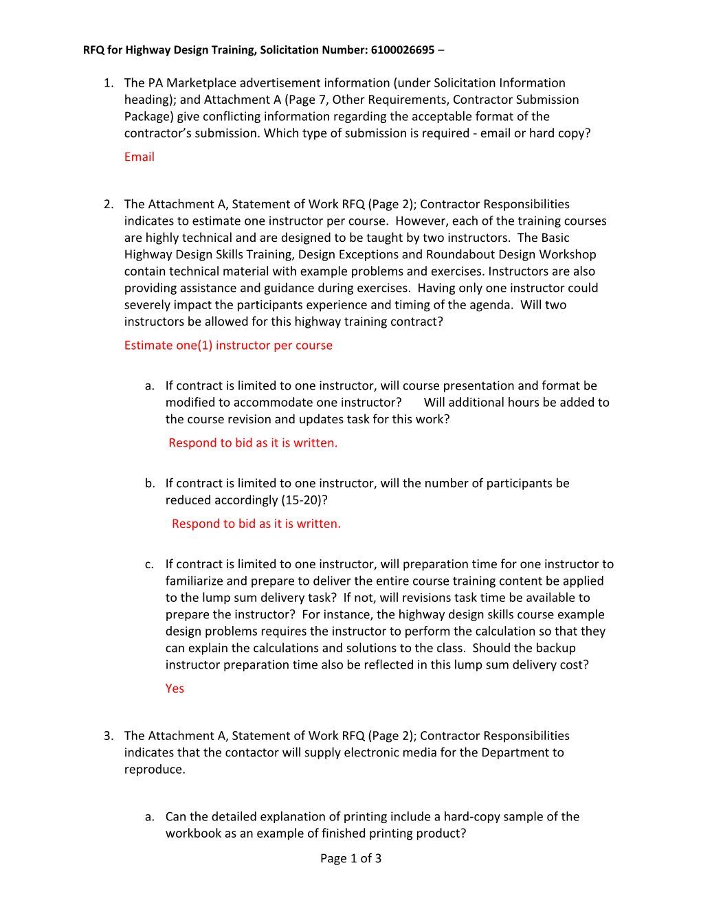 RFQ for Highway Design Training, Solicitation Number: 6100026695