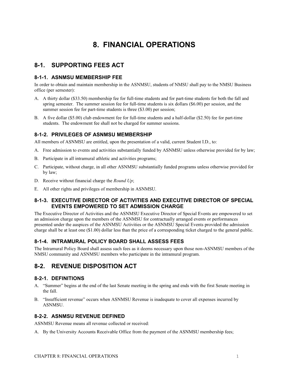 8. Financial Operations