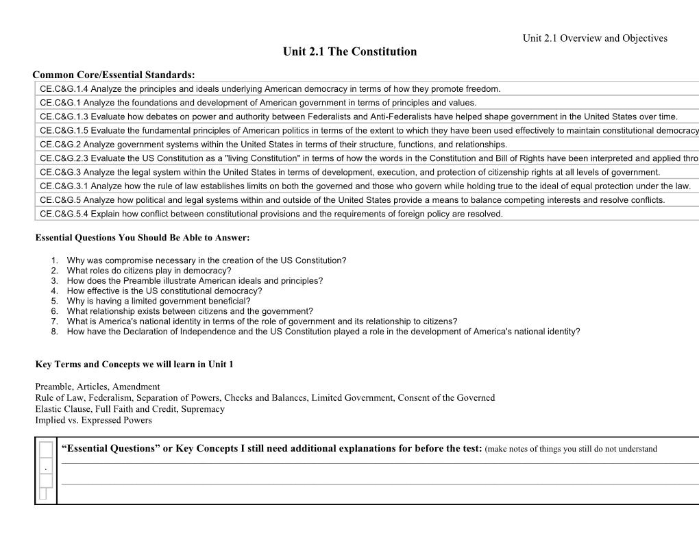 Unit 2.1 Overview and Objectives