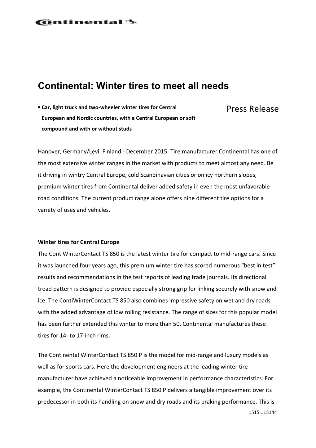 Continental: Winter Tires to Meet All Needs