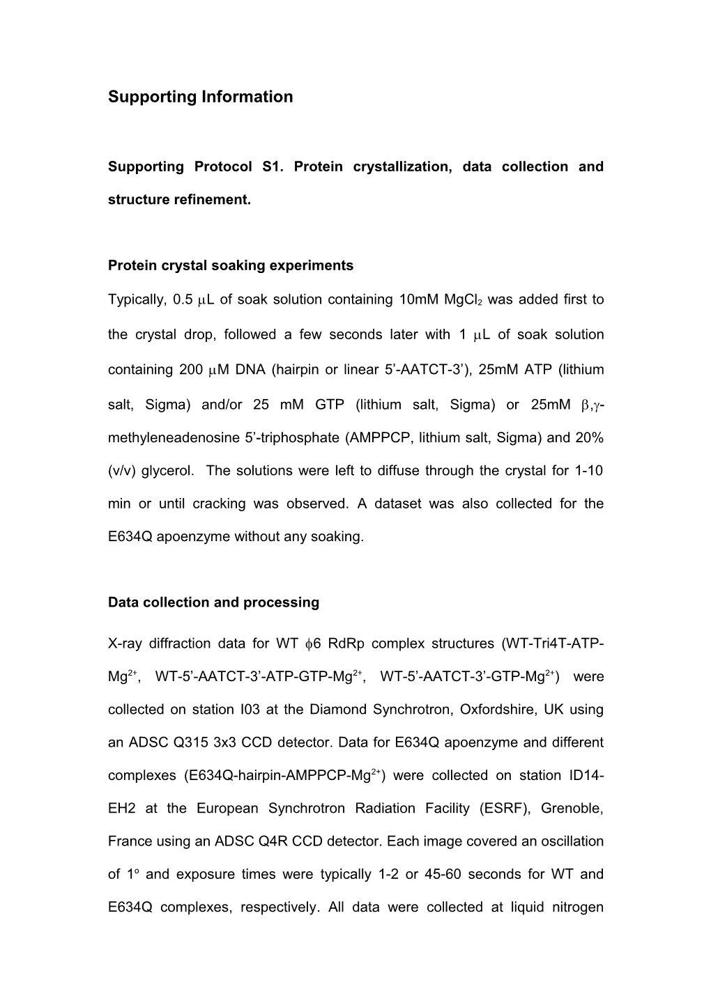 Supporting Protocol S1. Protein Crystallization, Data Collection and Structure Refinement