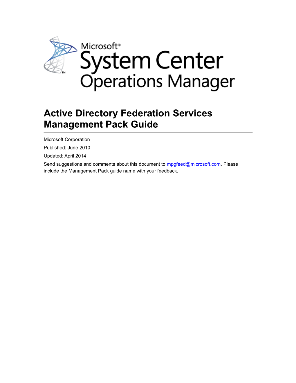 Activedirectoryfederationservices Management Pack Guide