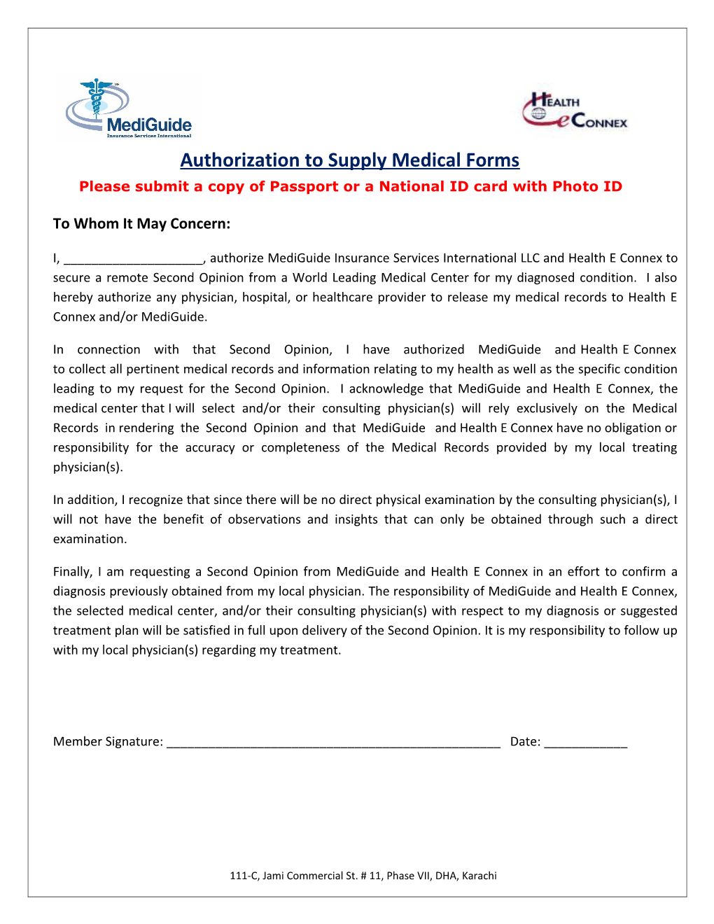 Authorization to Supply Medical Forms