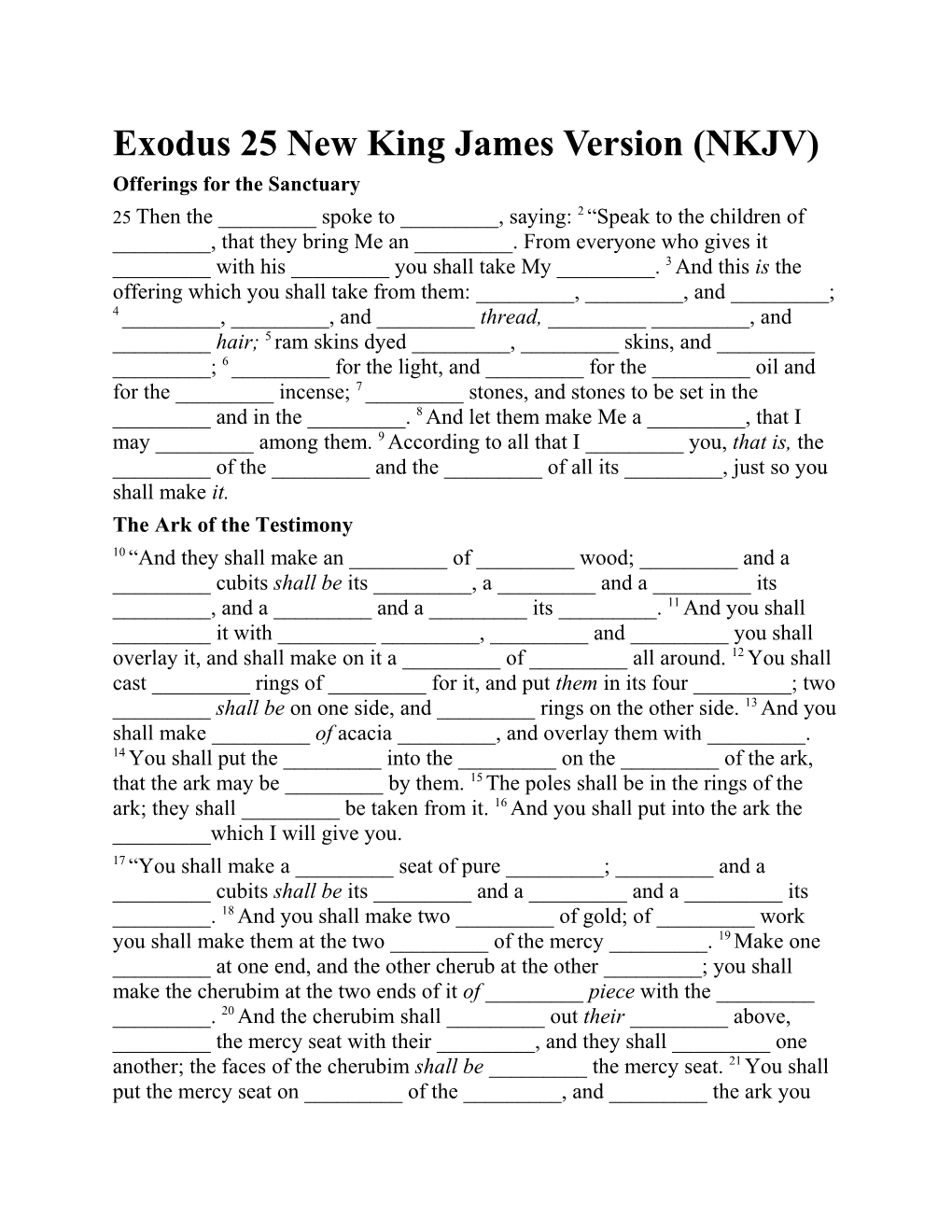 Exodus 25 New King James Version (NKJV)