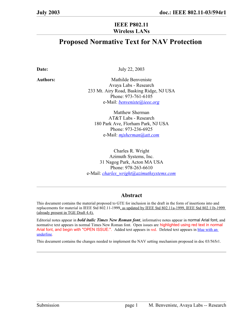 Proposed Normative Text for NAV Protection