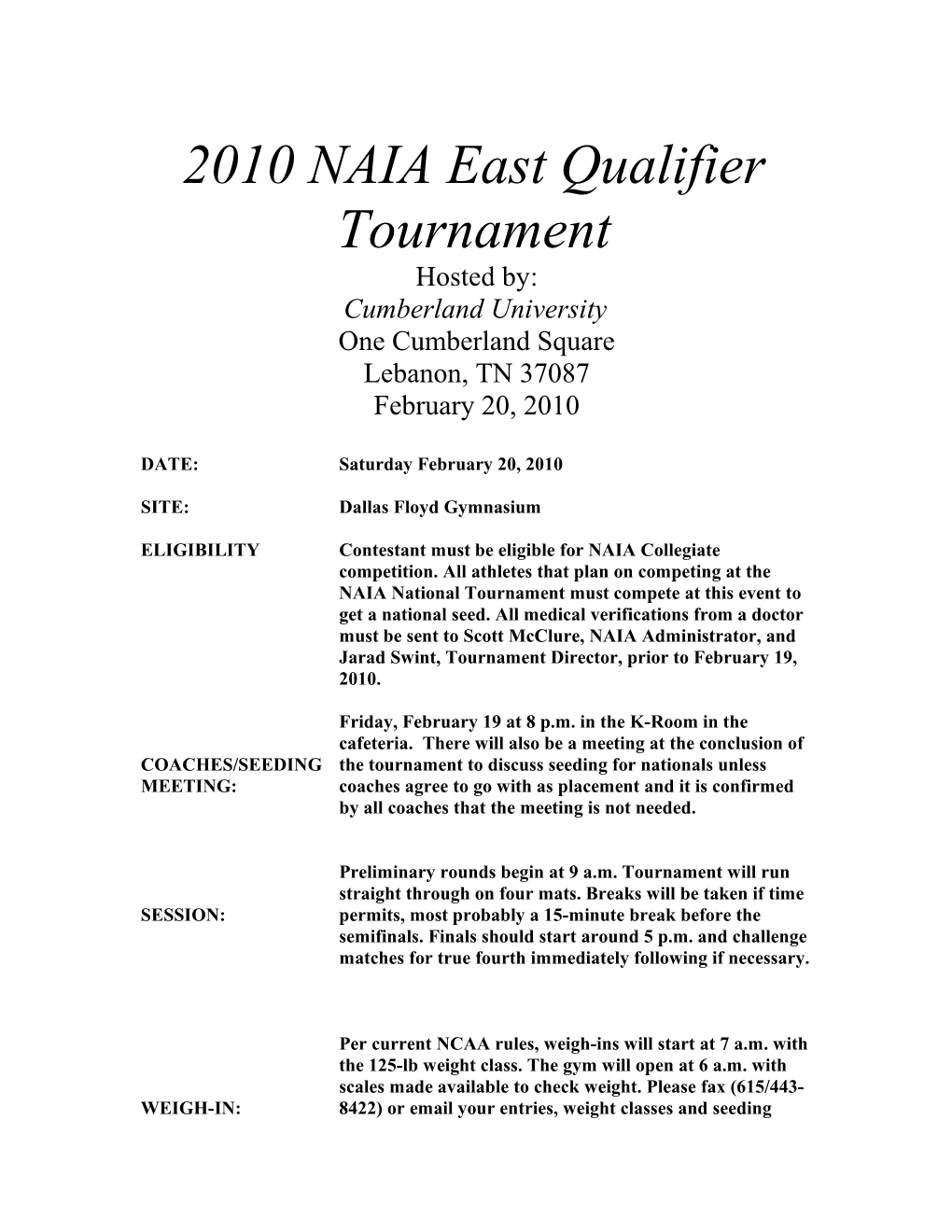 2006 NAIA East Regional Tournament