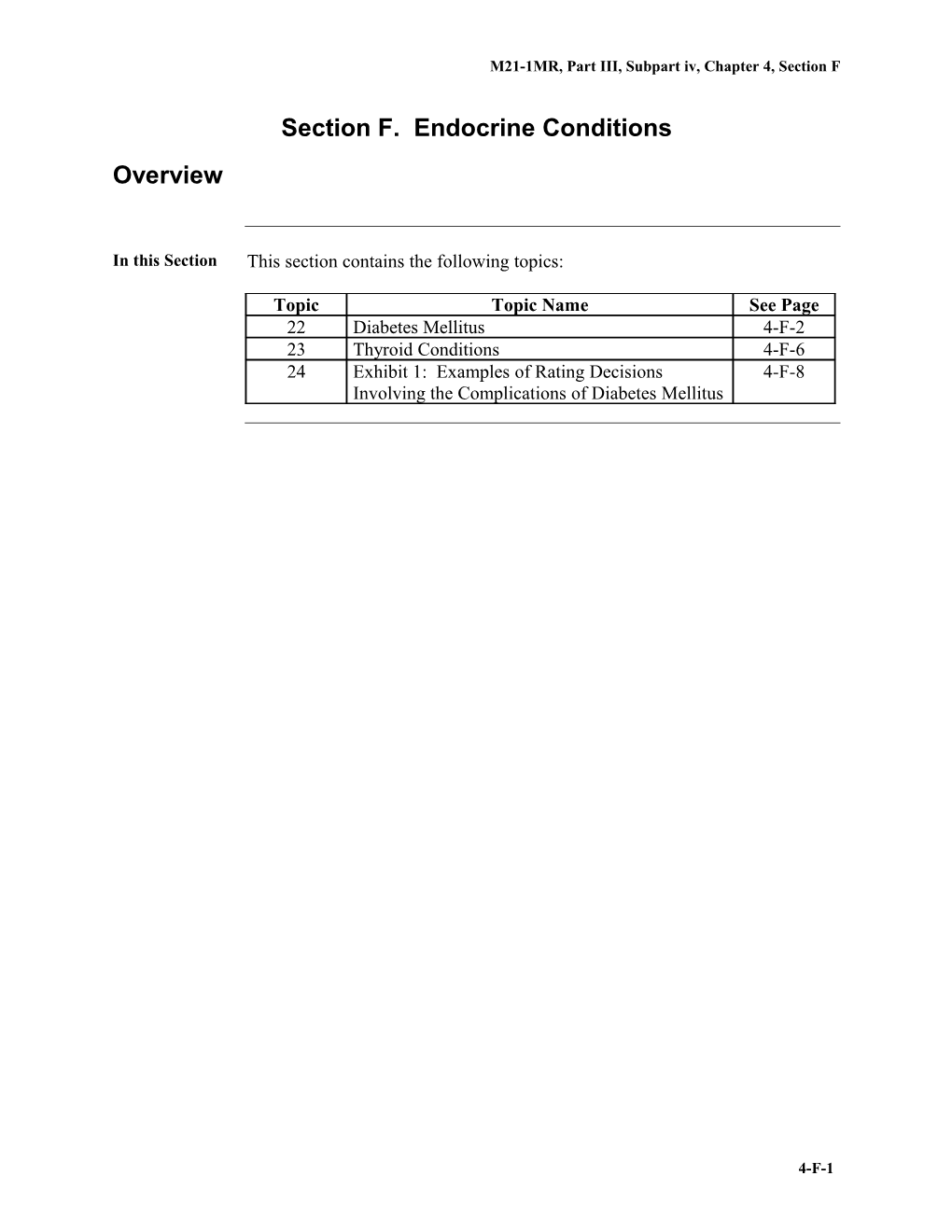 Part III, Subpart Iv, Chapter 4, Section F. Endocrine Conditions