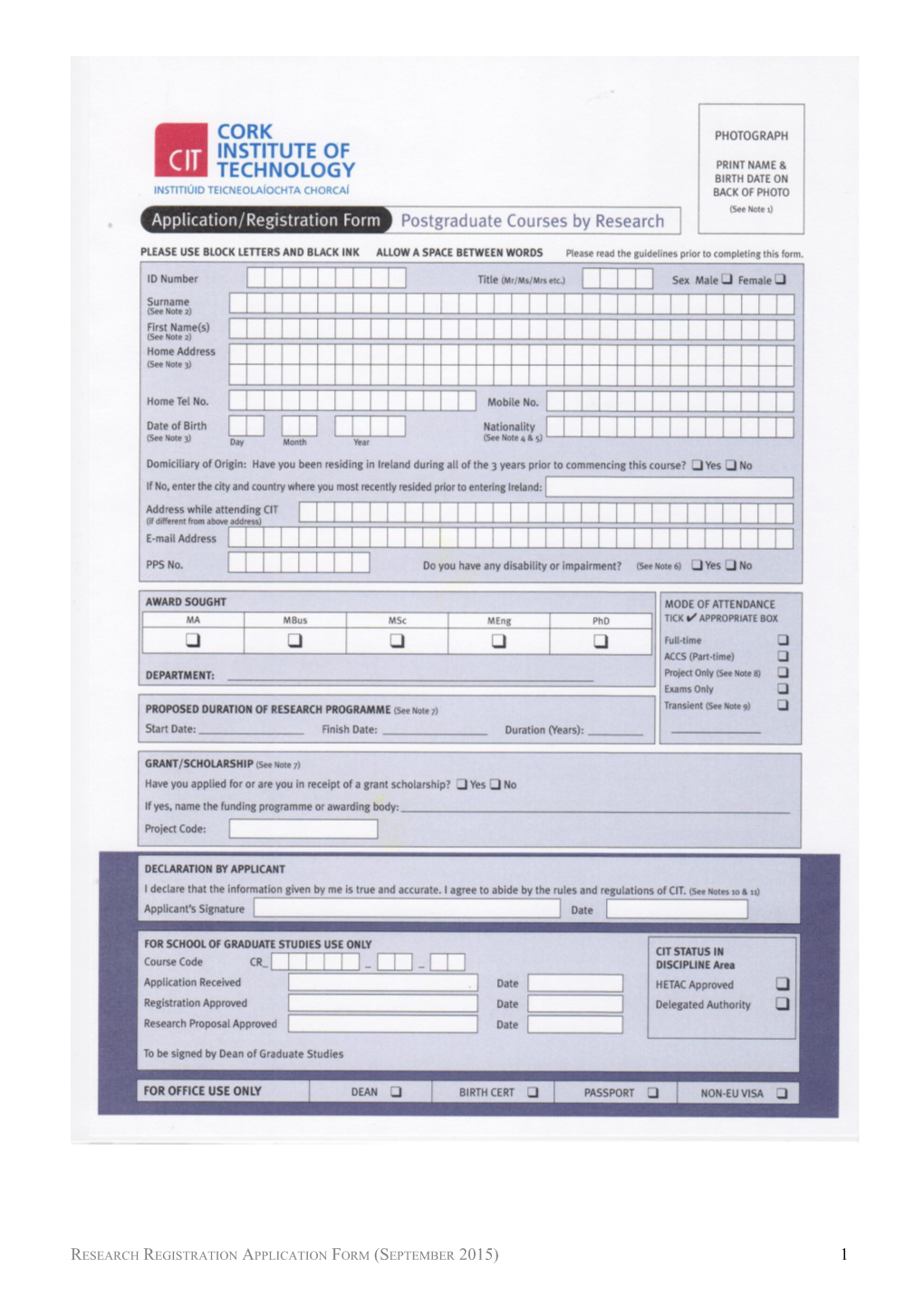 NOTE: a Printed Version of Page 1 of This Application/Registration Form Is Available From