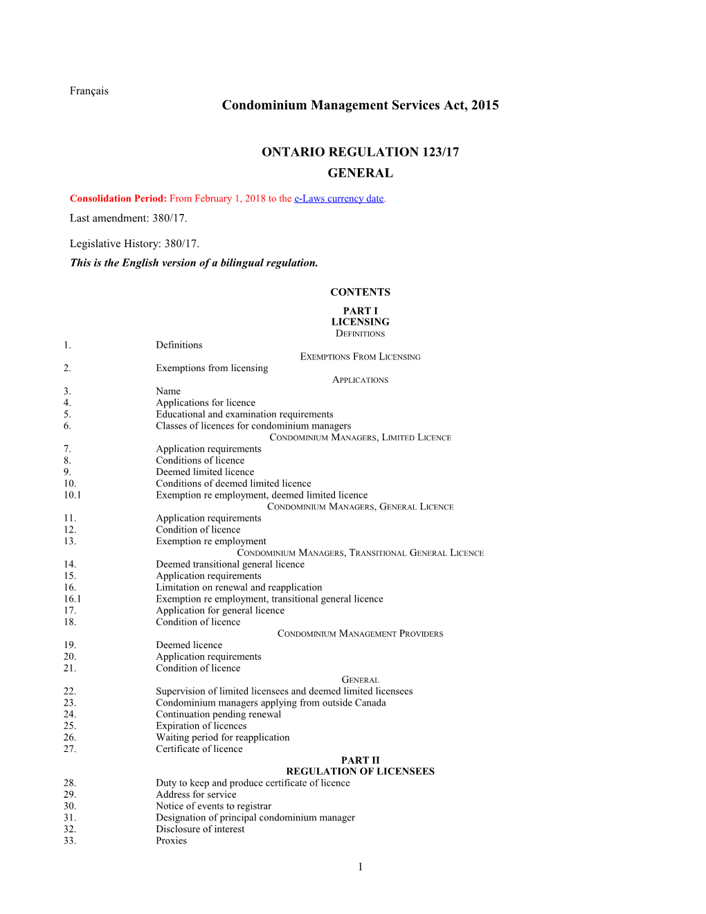 Condominium Management Services Act, 2015 - O. Reg. 123/17