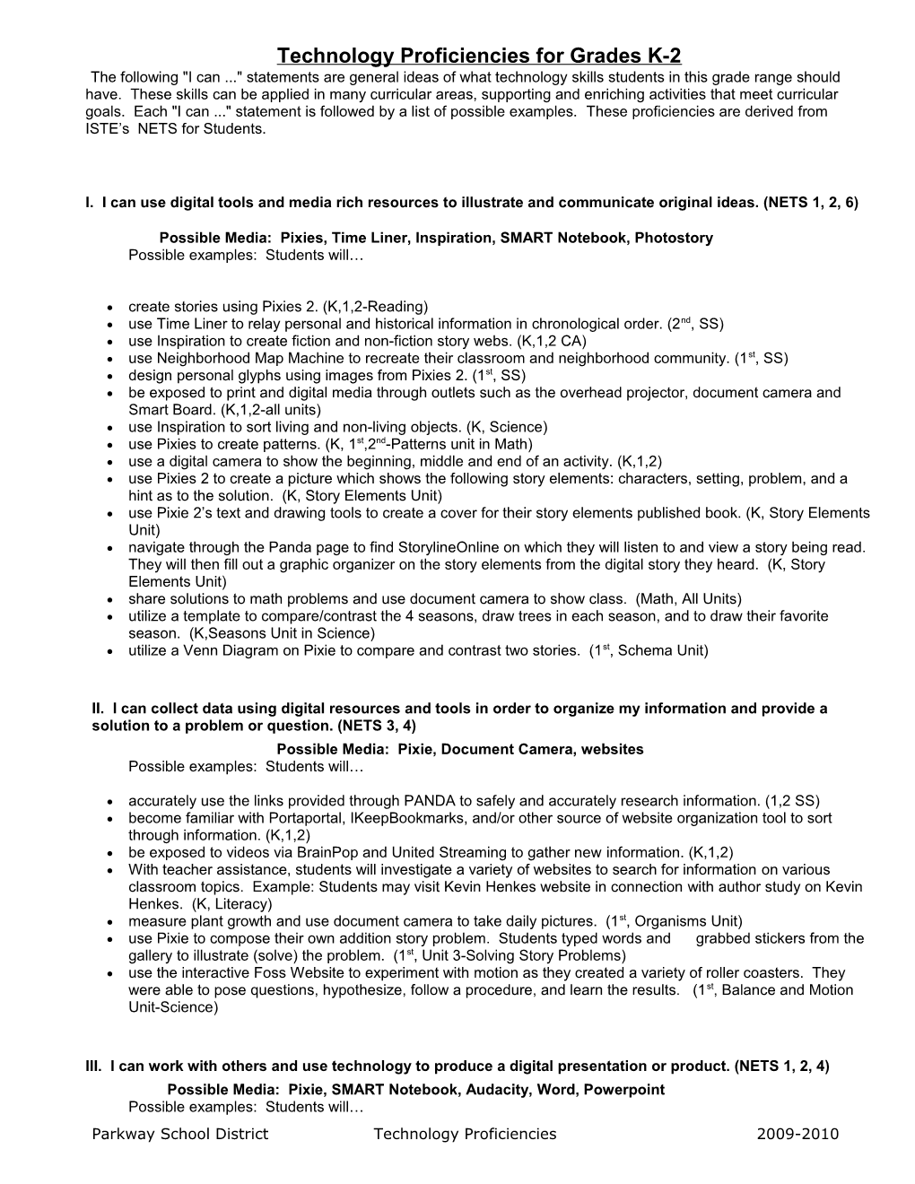 DRAFT Technology Proficiencies for Grades K-2 DRAFT