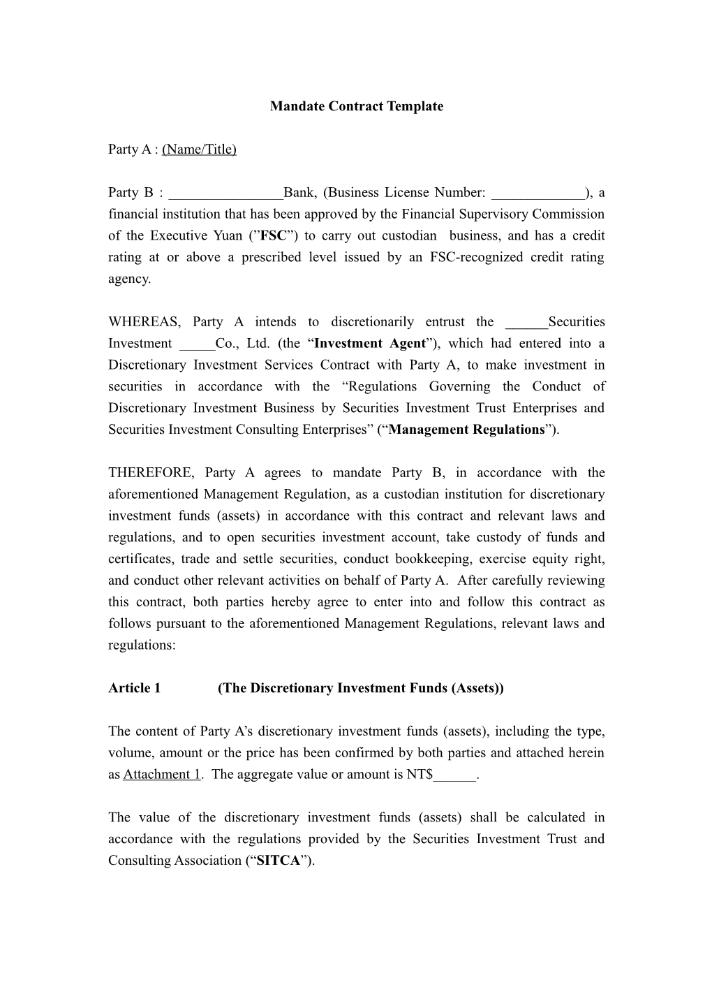 Appointed Contract Template