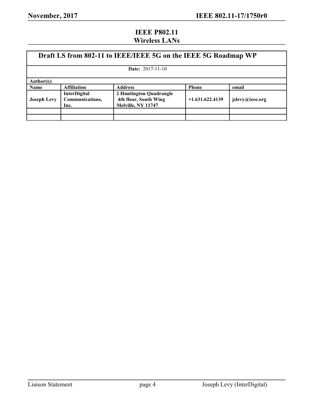 To:IEEE, IEEE 5G Initiative, IEEE 5G and Beyond Roadmap Project