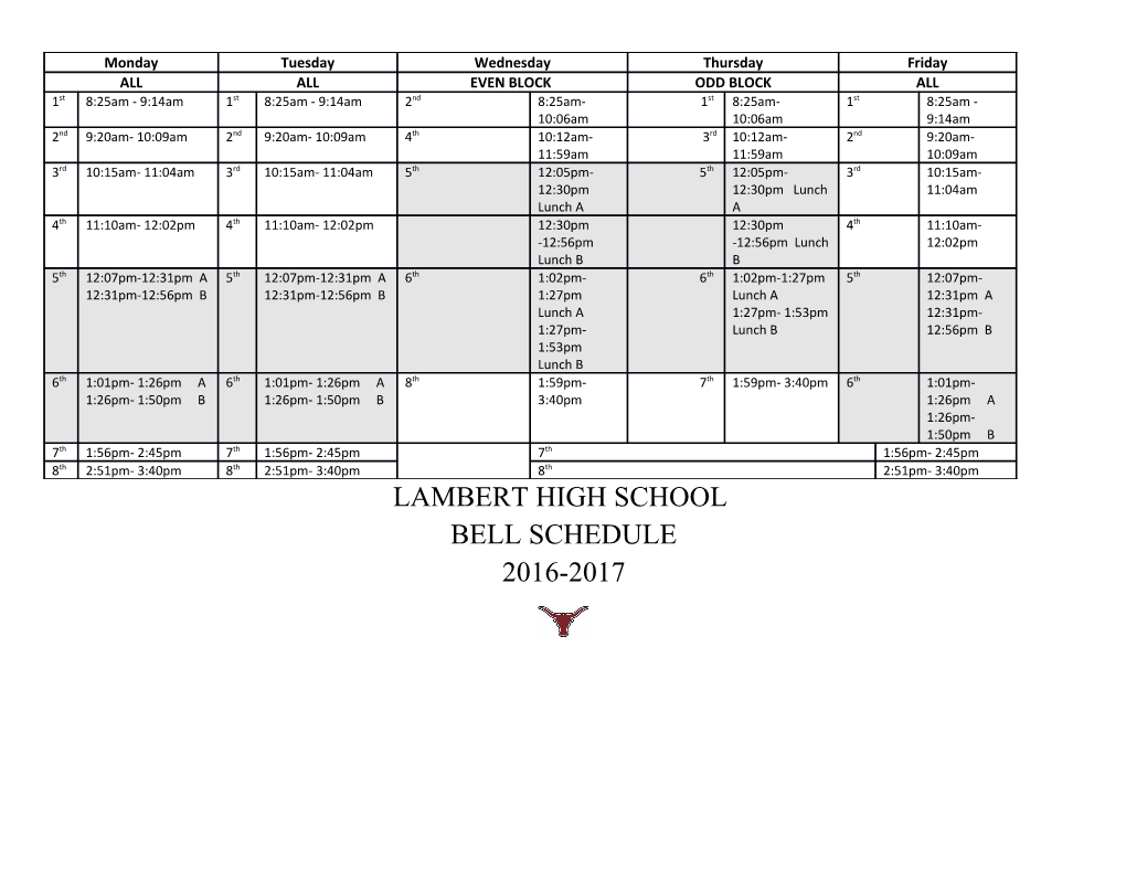 Lambert High School Bell Schedule 2016-2017