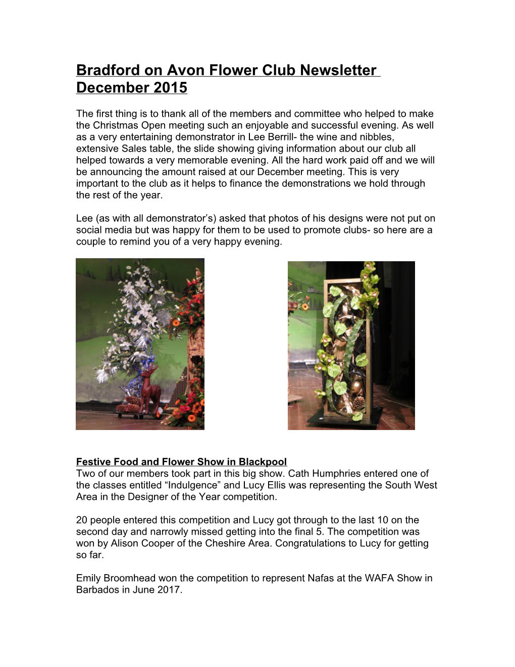 Bradford on Avon Flower Club Newsletter December 2015