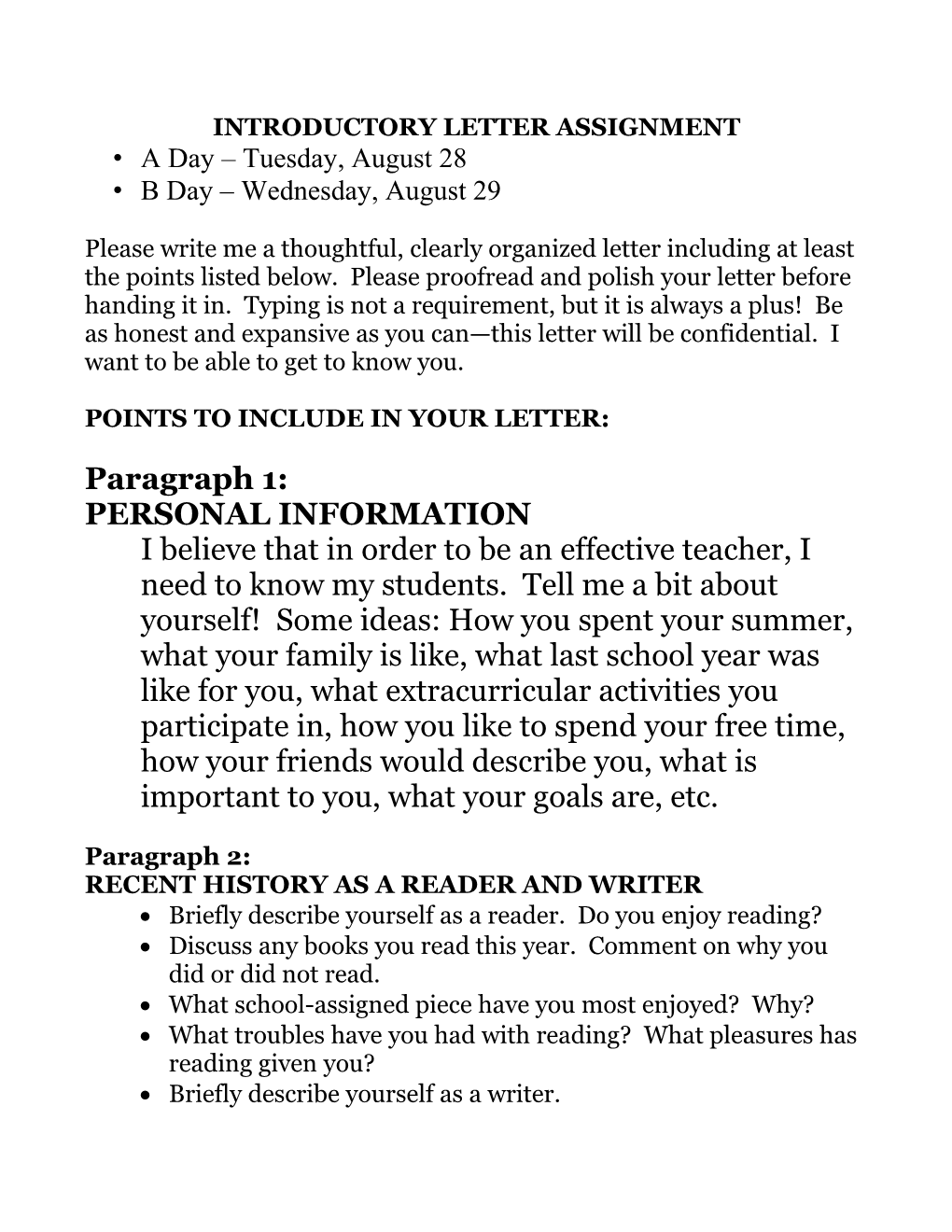 Introductory Letter Assignment