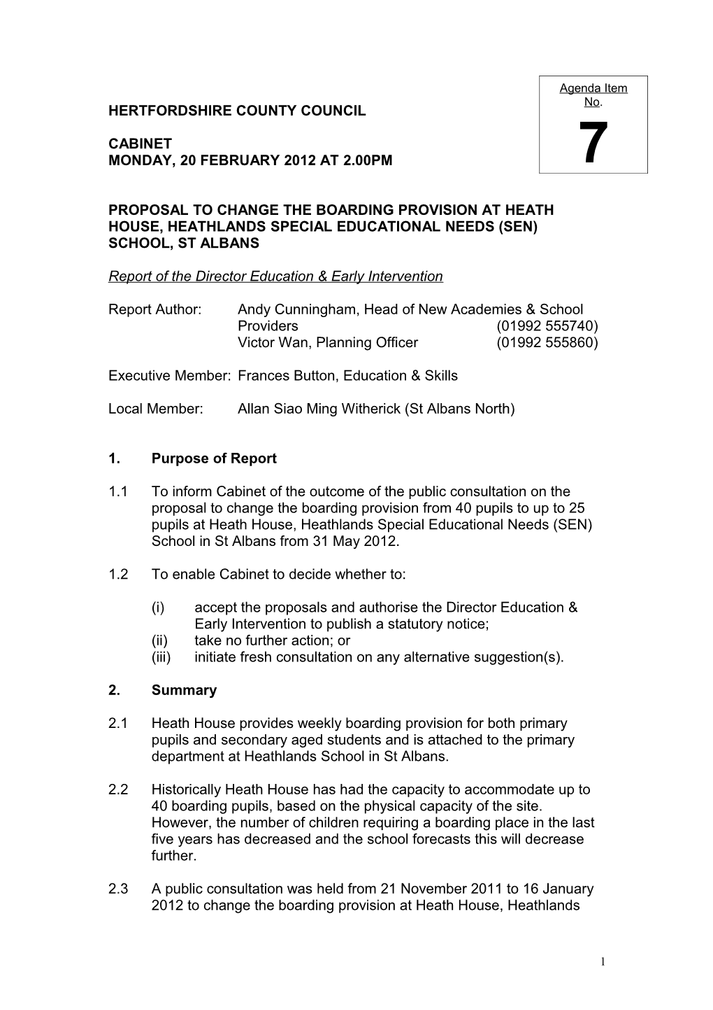 Report for the Education & Skills Cabinet Panel 8 September 2011