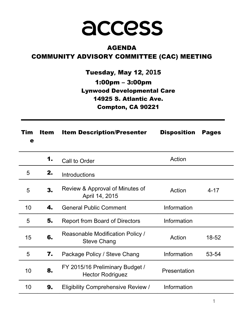Community Advisory Committee (Cac) Meeting s1