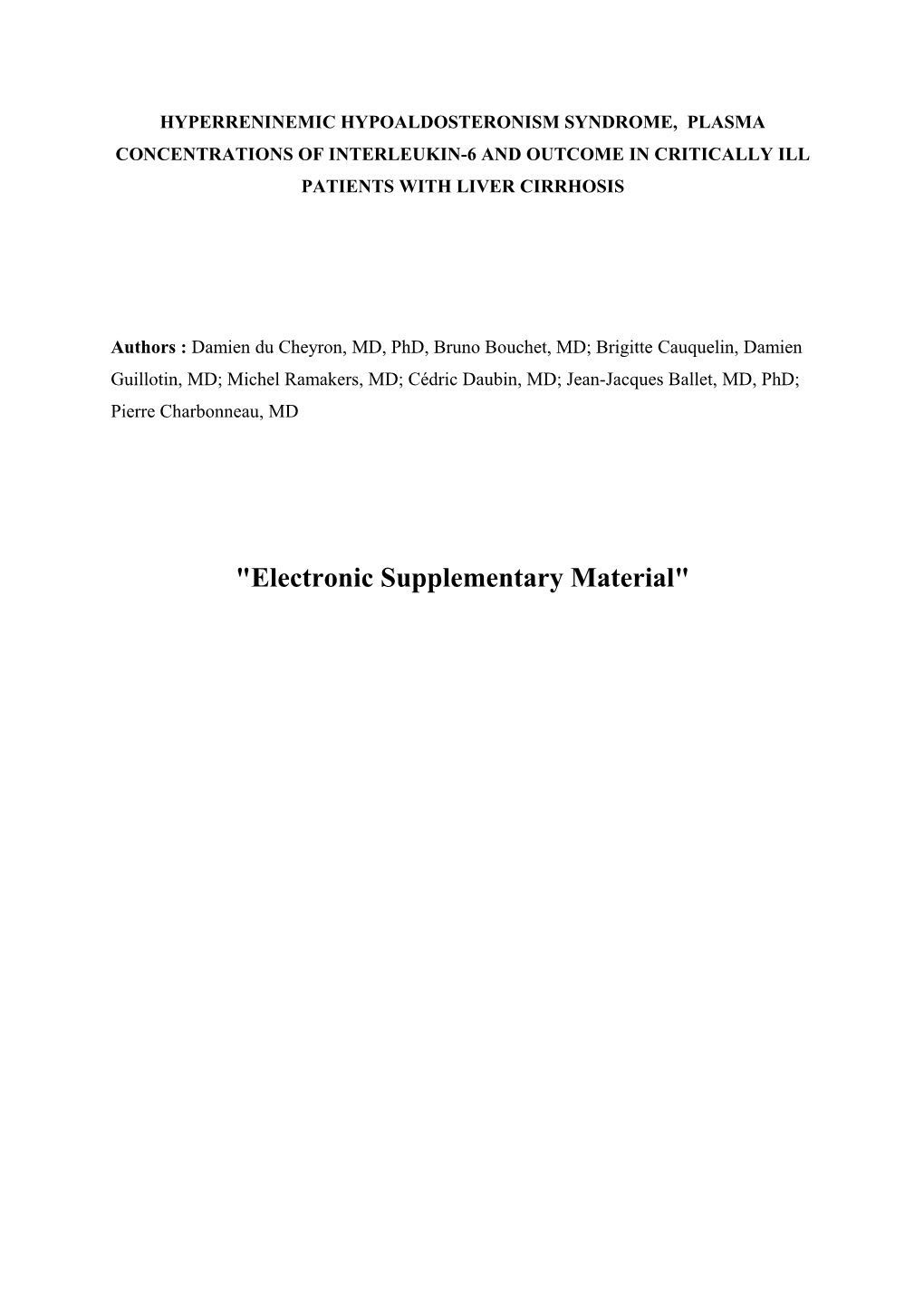 Hyperreninemic Hypoaldosteronism Syndrome, Plasma Concentrations of Interleukin-6 and Outcome