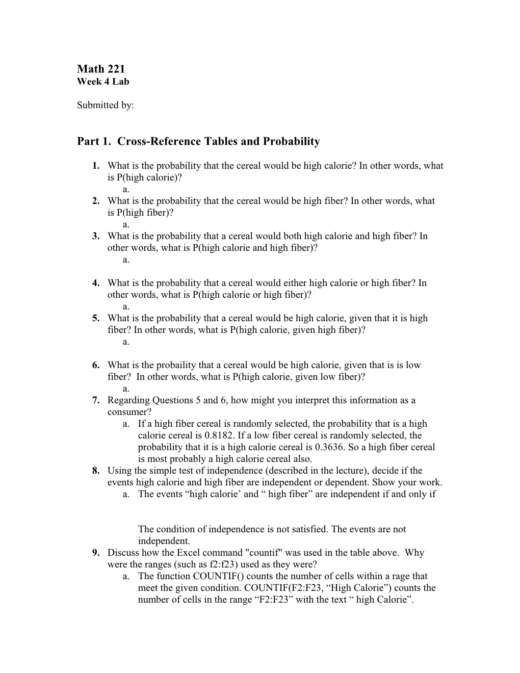 Part 1. Cross-Reference Tables and Probability