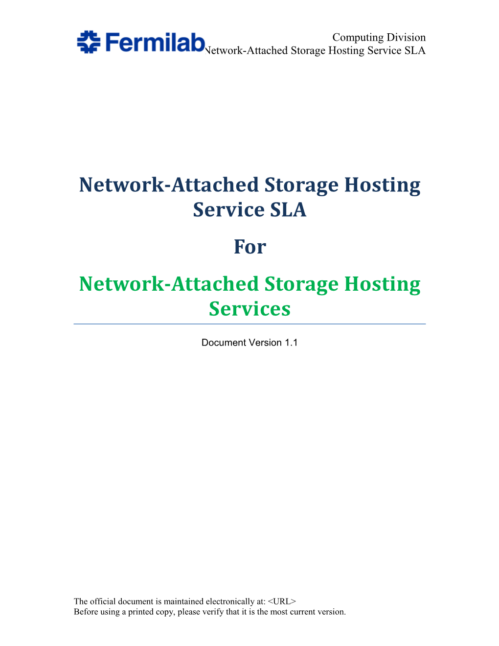 Network-Attached Storage Hosting Service SLA
