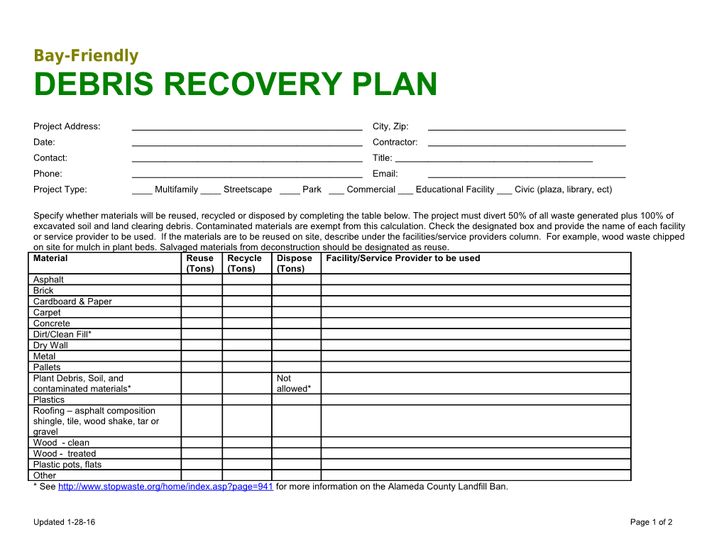 Debris Recovery Plan