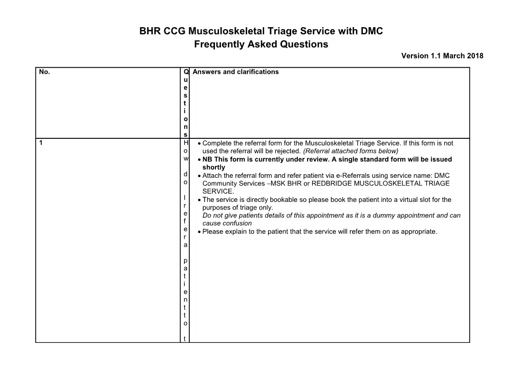 BHR CCG Musculoskeletal Triage Service with DMC