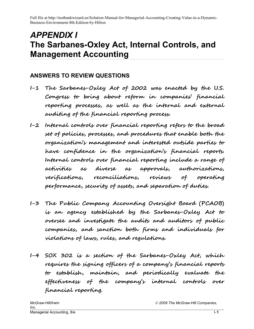 The Sarbanes-Oxley Act, Internal Controls, and Management Accounting