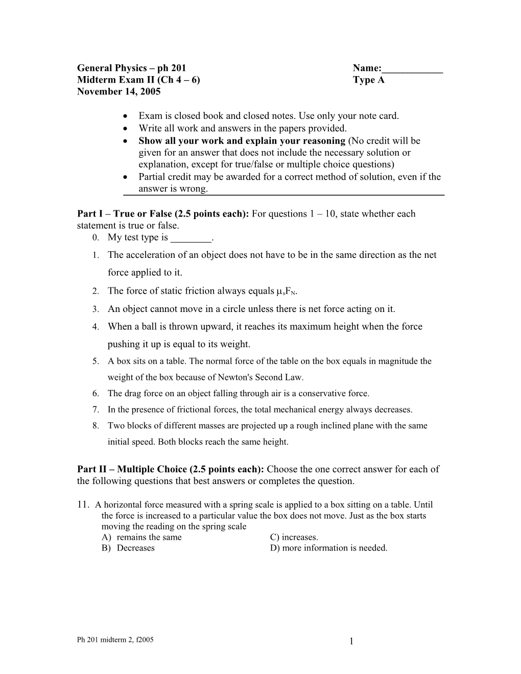 General Physics Ph 211 s1