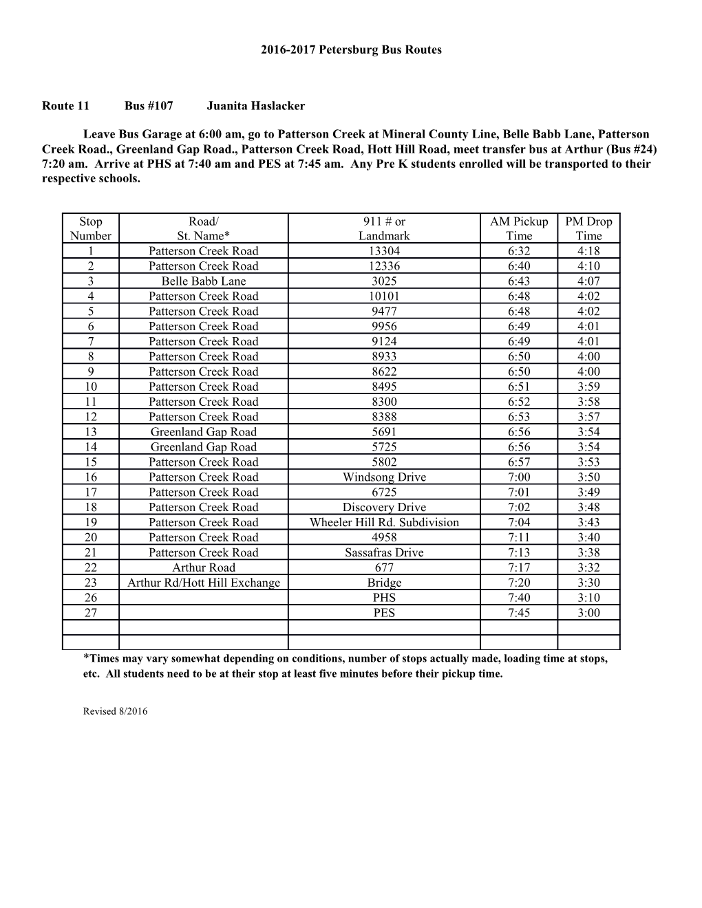 Route 11 Bus #107 Juanita Haslacker