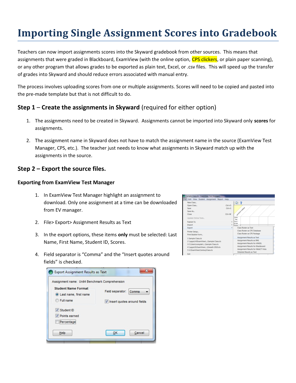 Importing Single Assignment Scores Into Gradebook