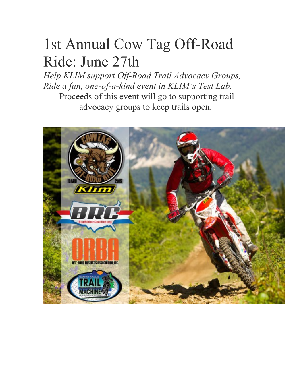 1St Annual Cow Tag Off-Road Ride: June 27Th