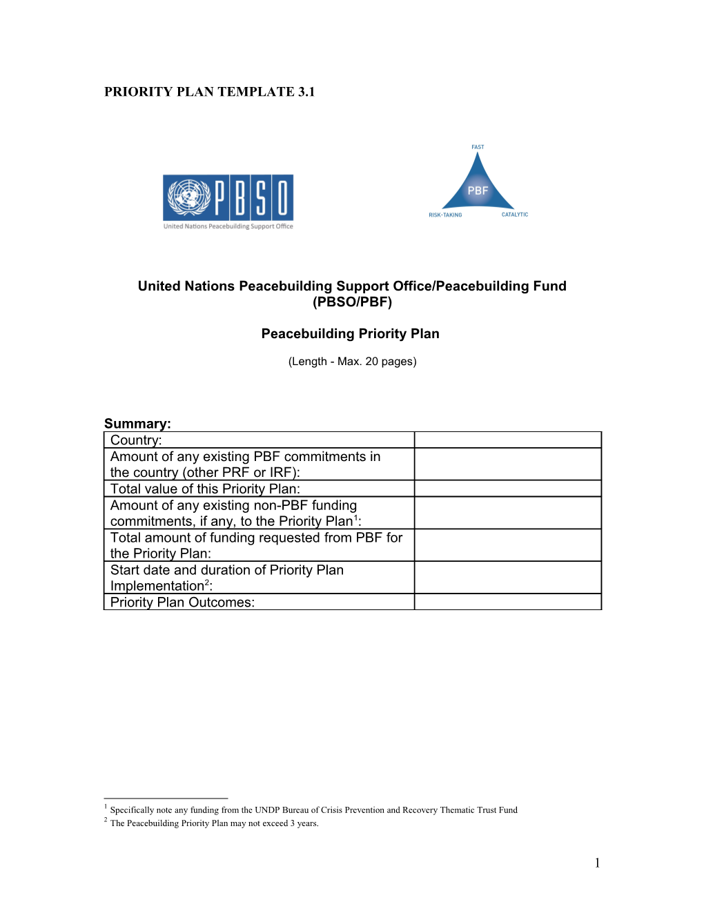 Prf Priority Plan Template