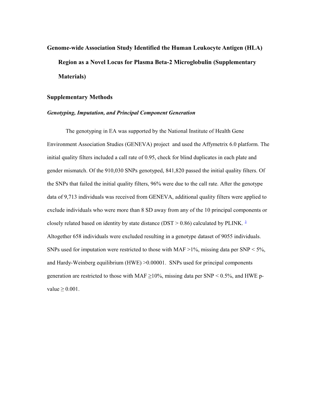 Genotyping, Imputation, and Principal Component Generation