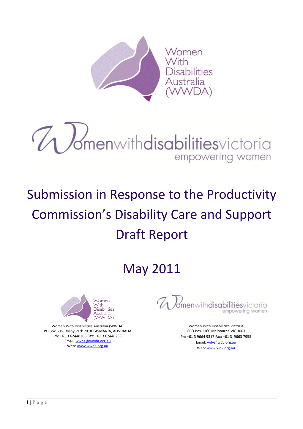 Submission in Response to the Productivity Commission S Disability Care and Support Draft Report