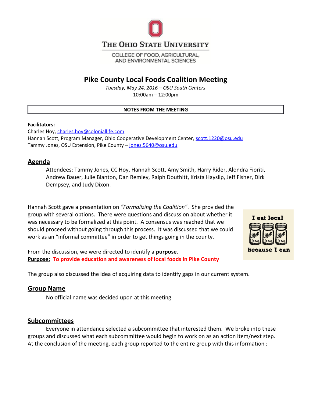 Pike County Local Foodscoalition Meeting