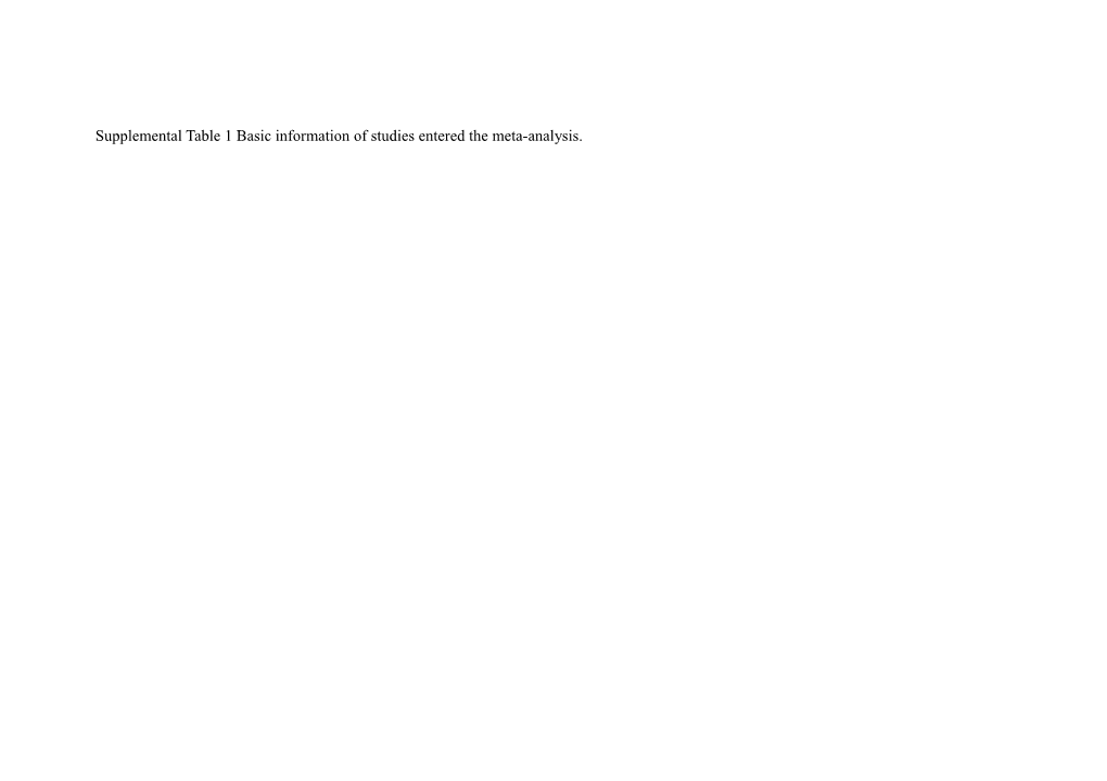 Supplemental Table 1 Basic Information of Studies Entered the Meta-Analysis